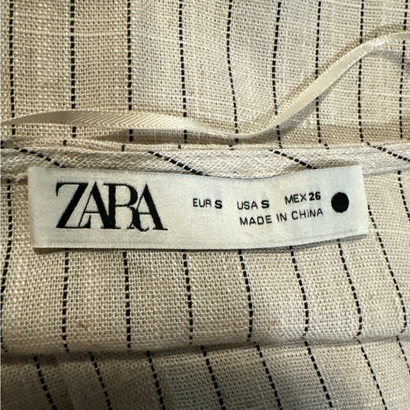 Zara Beige and Black Striped Ecru Linen Dress - Picture 9 of 9